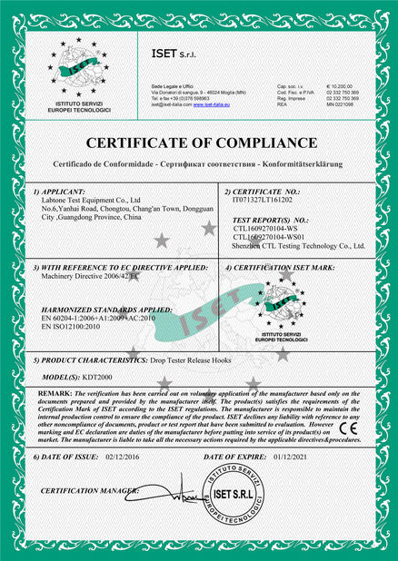 Chine Labtone Test Equipment Co., Ltd Certifications