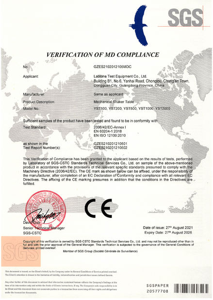 Chine Labtone Test Equipment Co., Ltd Certifications